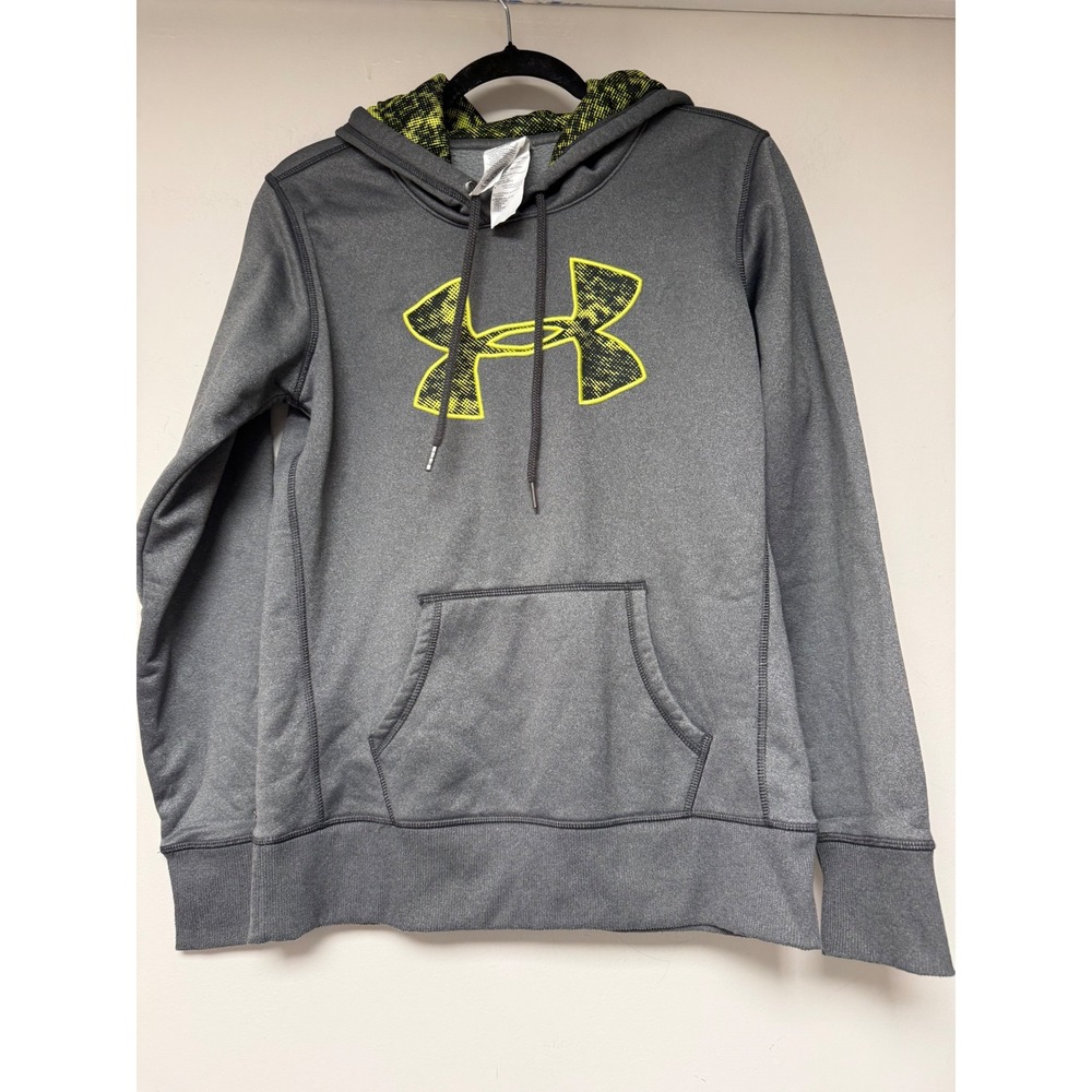 Under Armour Hoodie Pullover Small Gray‎ Yellow Logo Activewear